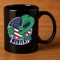 Alien American Flag Funny Merica 11oz C Handle Ceramic Mug