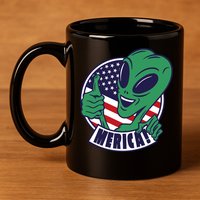 Alien American Flag Funny Merica 11oz C Handle Ceramic Mug