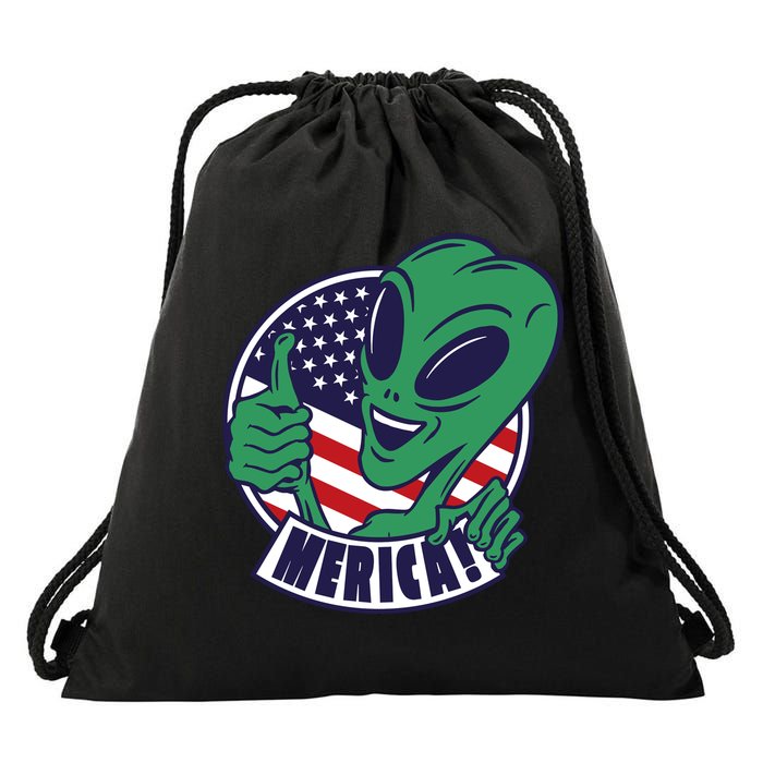 Alien American Flag Funny Merica Drawstring Bag