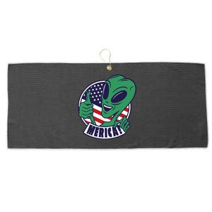 Alien American Flag Funny Merica Large Microfiber Waffle Golf Towel