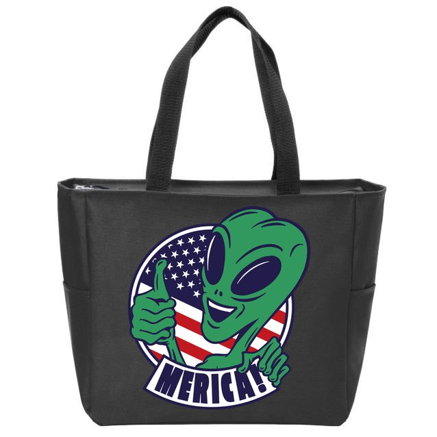 Alien American Flag Funny Merica Zip Tote Bag