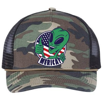 Alien American Flag Funny Merica Retro Rope Trucker Hat Cap