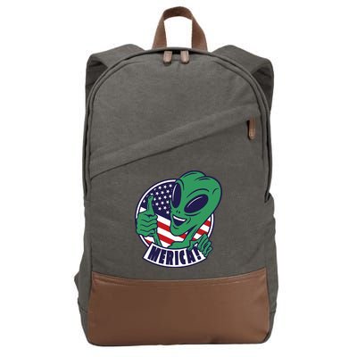 Alien American Flag Funny Merica Cotton Canvas Backpack