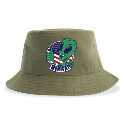 Alien American Flag Funny Merica Sustainable Bucket Hat