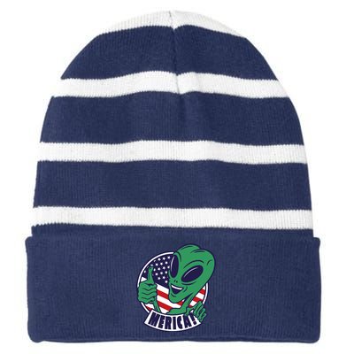 Alien American Flag Funny Merica Striped Beanie with Solid Band