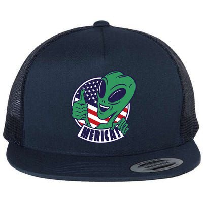 Alien American Flag Funny Merica Flat Bill Trucker Hat