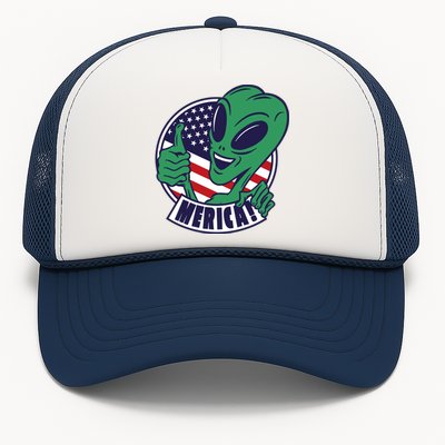 Alien American Flag Funny Merica Trucker Hat