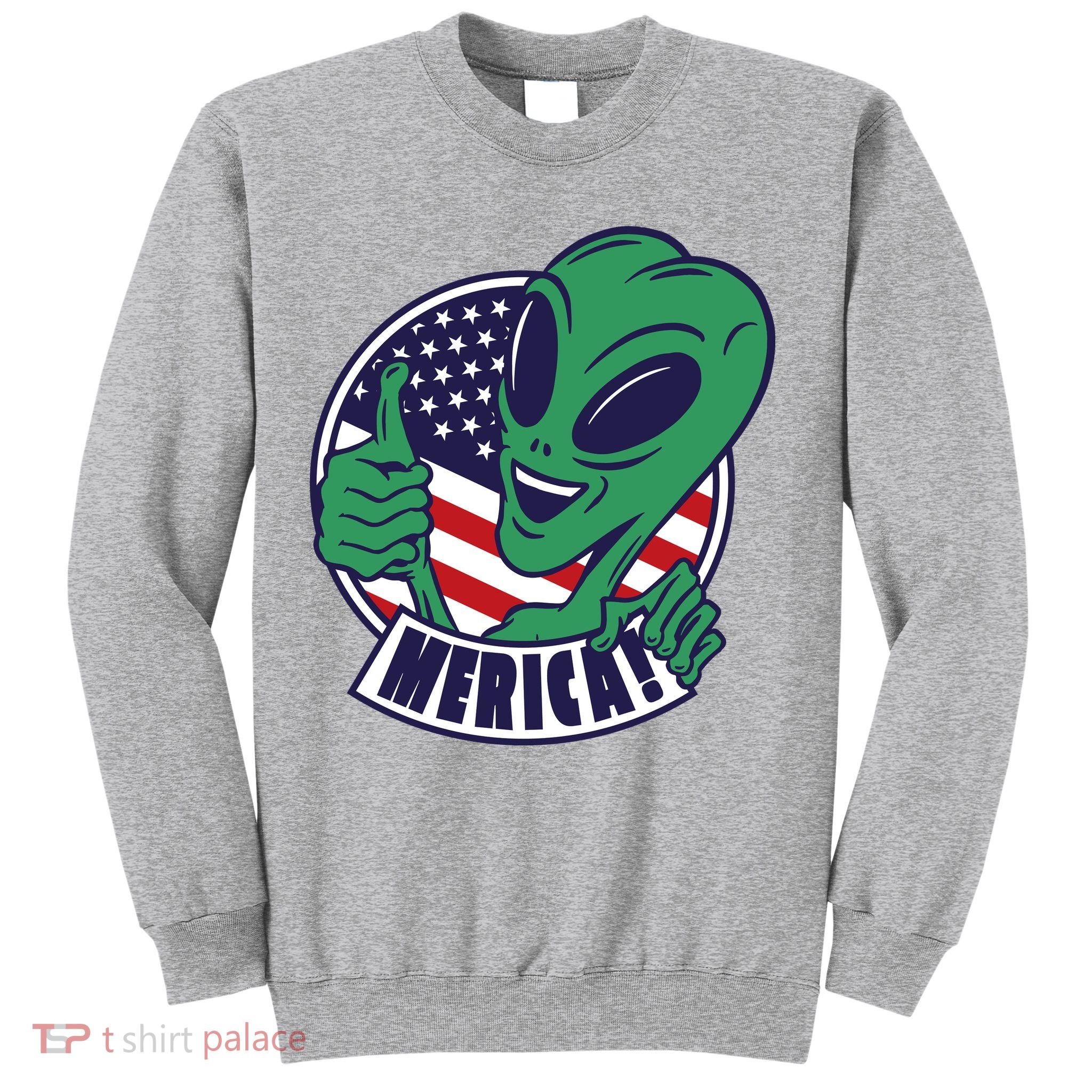 Alien American Flag Funny Merica Sweatshirt