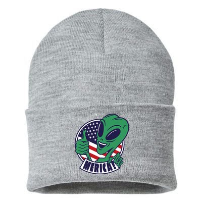 Alien American Flag Funny Merica Sustainable Knit Beanie