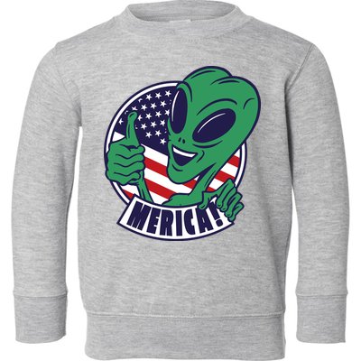 Alien American Flag Funny Merica Toddler Sweatshirt