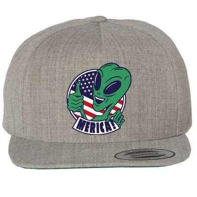 Alien American Flag Funny Merica Wool Snapback Cap