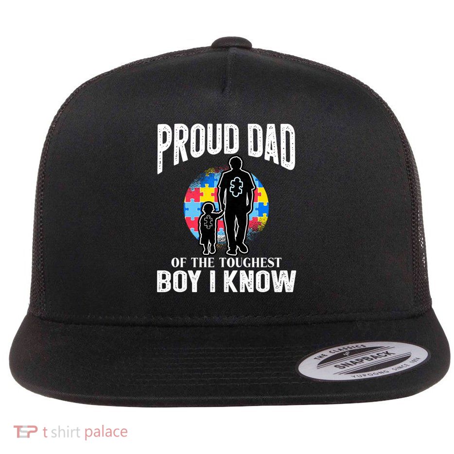 Autism Awareness for Proud Dad Support Autistic Kids Flat Bill Trucker Hat