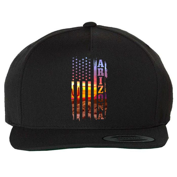 Arizona American Flag Pride Landscape Cactus Patriotic Wool Snapback Cap