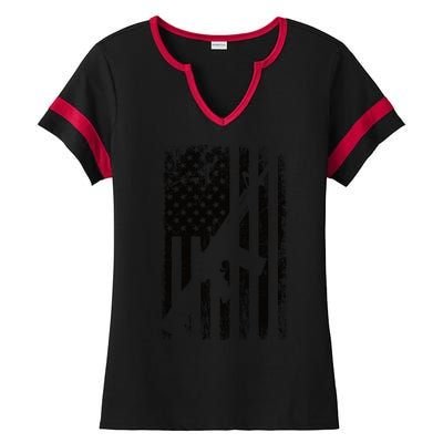 AR15 American Flag Ladies Halftime Notch Neck Tee