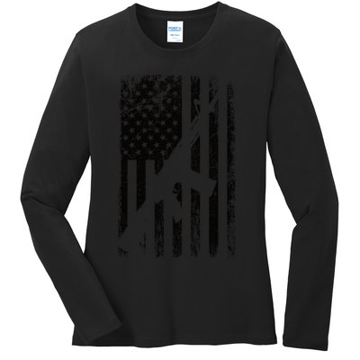 AR15 American Flag Ladies Long Sleeve Shirt