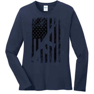 AR15 American Flag Ladies Long Sleeve Shirt