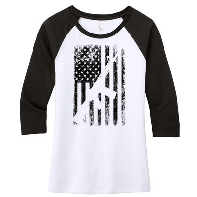 AR15 American Flag Women's Tri-Blend 3/4-Sleeve Raglan Shirt