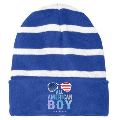 All American Freedom Usa July 4th Retro Meaningful Gift Striped Beanie with Solid Band