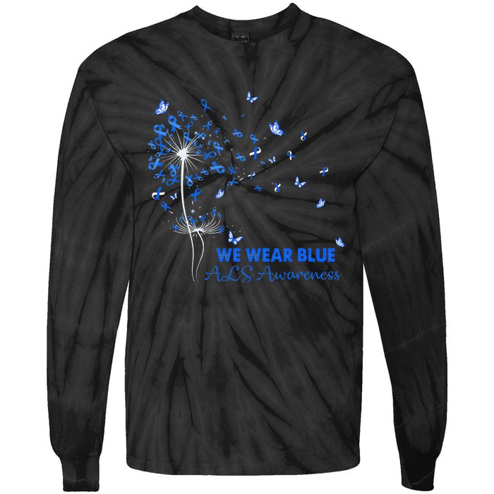 ALS Awareness Faith Hope Love Dandelion Tie-Dye Long Sleeve Shirt