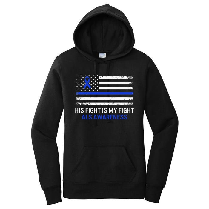 ALS Awareness Fight Blue Ribbon USA Flag Dad Warrior Support Women's Pullover Hoodie