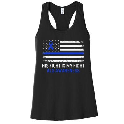 ALS Awareness Fight Blue Ribbon USA Flag Dad Warrior Support Women's Racerback Tank