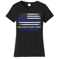 ALS Awareness Fight Blue Ribbon USA Flag Dad Warrior Support Women's T-Shirt