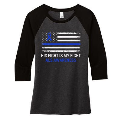 ALS Awareness Fight Blue Ribbon USA Flag Dad Warrior Support Women's Tri-Blend 3/4-Sleeve Raglan Shirt