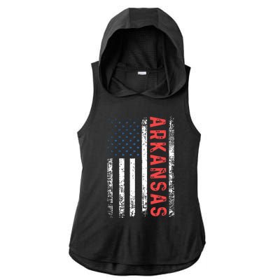 Arkansas American Flag Pride Patriotic Ladies PosiCharge Tri-Blend Wicking Draft Hoodie Tank