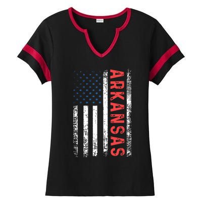 Arkansas American Flag Pride Patriotic Ladies Halftime Notch Neck Tee