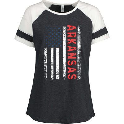 Arkansas American Flag Pride Patriotic Enza Ladies Jersey Colorblock Tee