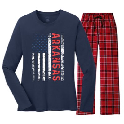 Arkansas American Flag Pride Patriotic Women's Long Sleeve Flannel Pajama Set 