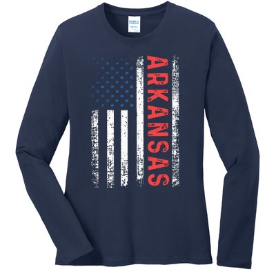 Arkansas American Flag Pride Patriotic Ladies Long Sleeve Shirt