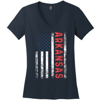 Arkansas American Flag Pride Patriotic Women's V-Neck T-Shirt