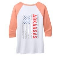 Arkansas American Flag Pride Patriotic Women's Tri-Blend 3/4-Sleeve Raglan Shirt