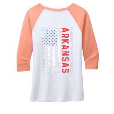 Arkansas American Flag Pride Patriotic Women's Tri-Blend 3/4-Sleeve Raglan Shirt