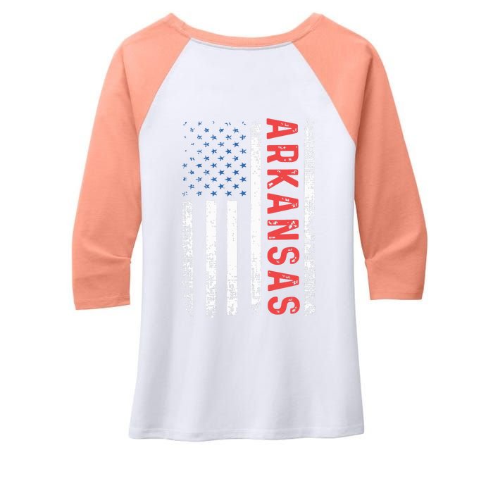 Arkansas American Flag Pride Patriotic Women's Tri-Blend 3/4-Sleeve Raglan Shirt