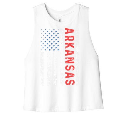 Arkansas American Flag Pride Patriotic Women's Racerback Cropped Tank