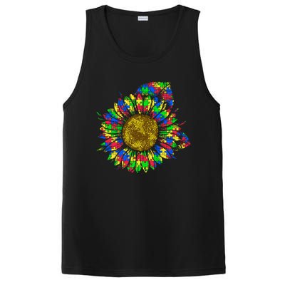 Autism Awareness Floral Puzzle Design Autism Mom Cool Gift PosiCharge Competitor Tank