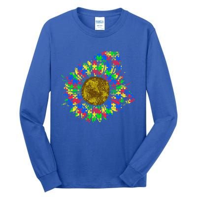 Autism Awareness Floral Puzzle Design Autism Mom Cool Gift Tall Long Sleeve T-Shirt