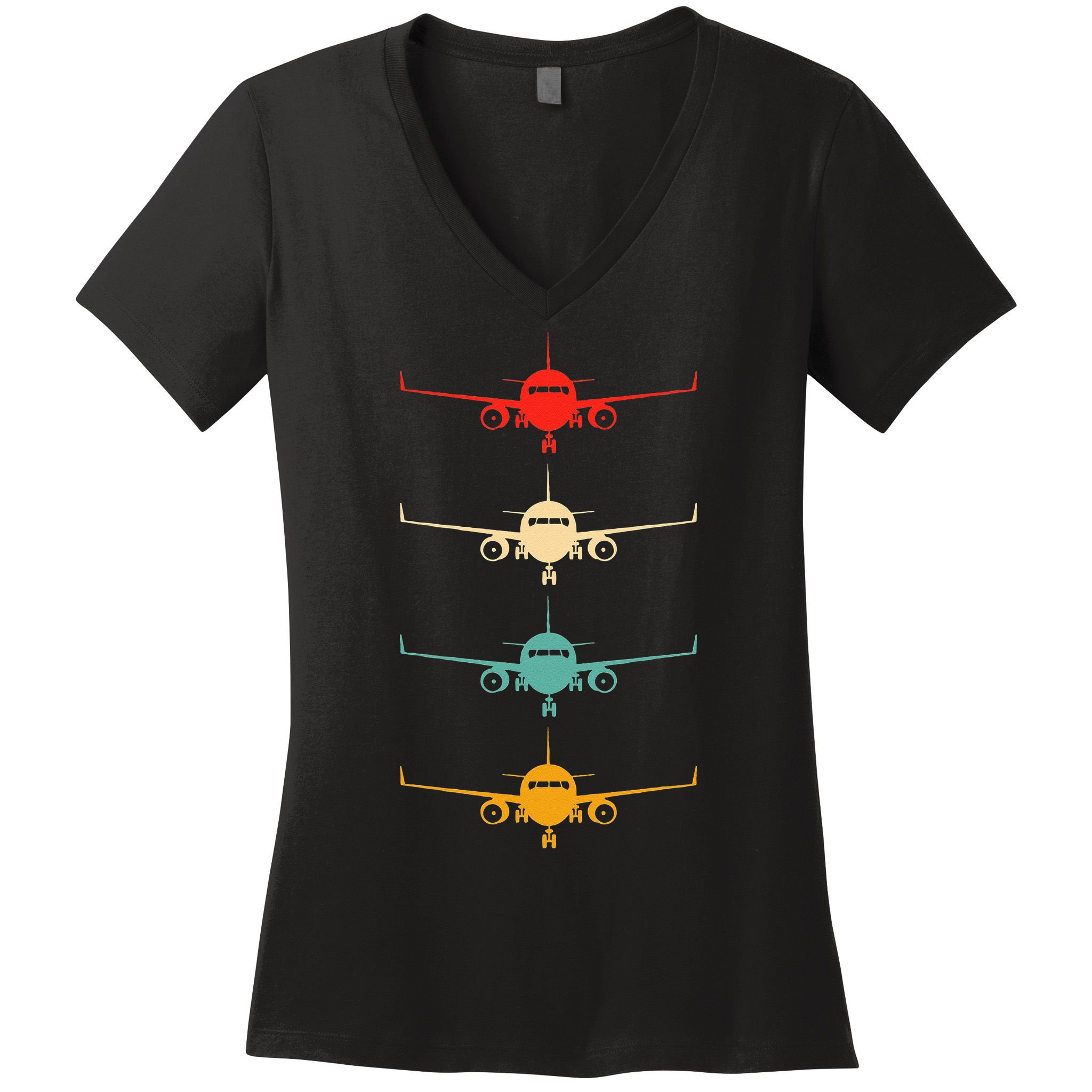 Aviation Airplane Flying Airline Funny Vintage Pilot Women's V-Neck T-Shirt