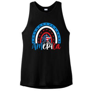 America American Flag Patriotic 4th Of July Rainbow Meaningful Gift Ladies PosiCharge Tri-Blend Wicking Tank