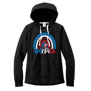 America American Flag Patriotic 4th Of July Rainbow Meaningful Gift Women's Fleece Hoodie