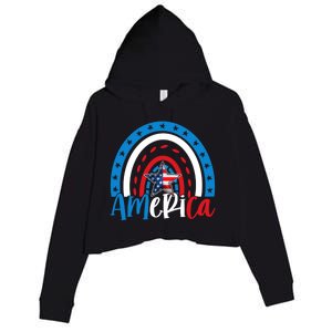 America American Flag Patriotic 4th Of July Rainbow Meaningful Gift Crop Fleece Hoodie