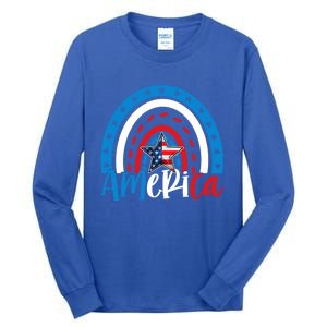 America American Flag Patriotic 4th Of July Rainbow Meaningful Gift Tall Long Sleeve T-Shirt