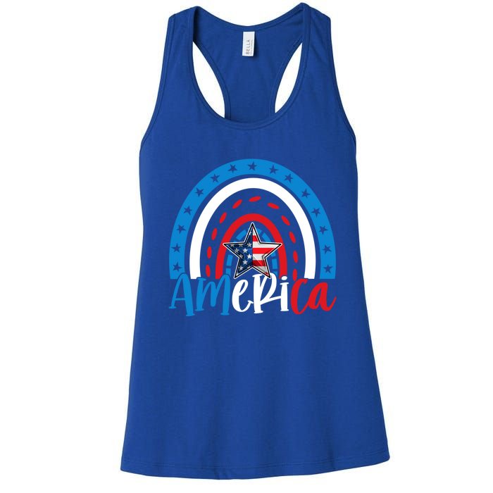 America American Flag Patriotic 4th Of July Rainbow Meaningful Gift Women's Racerback Tank