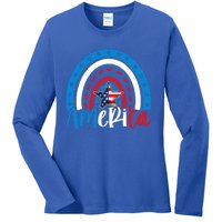 America American Flag Patriotic 4th Of July Rainbow Meaningful Gift Ladies Long Sleeve Shirt