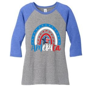 America American Flag Patriotic 4th Of July Rainbow Meaningful Gift Women's Tri-Blend 3/4-Sleeve Raglan Shirt