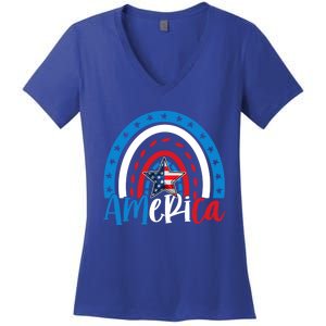 America American Flag Patriotic 4th Of July Rainbow Meaningful Gift Women's V-Neck T-Shirt