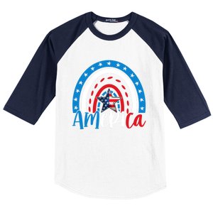 America American Flag Patriotic 4th Of July Rainbow Meaningful Gift Baseball Sleeve Shirt