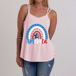 America American Flag Patriotic 4th Of July Rainbow Meaningful Gift Women's Strappy Tank